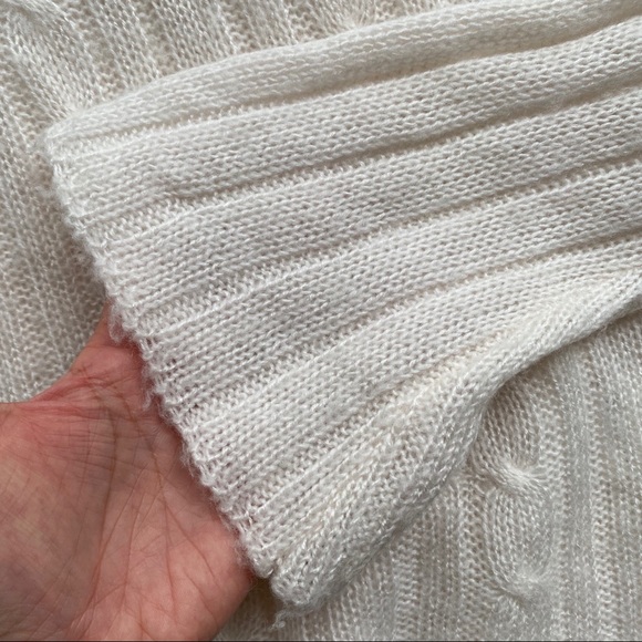 🐚 OUTFIT RETRO IVORY RIBBED CABLE KNIT BELL SLEEVE TURTLENECK SWEATER! - Picture 7 of 8